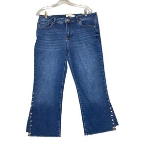 Cato EST. 1946 Denim Jeans Women 14 Blue Studded Cropped Stretch Raw Hem Cowgirl